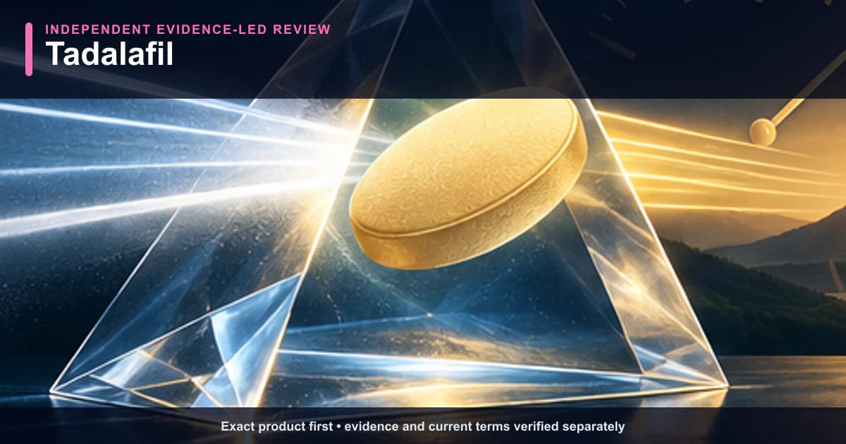 Tadalafil independent review illustration showing the exact product and its evidence-verification path.